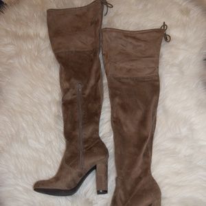 Adorable Taupe over the knee suede boots